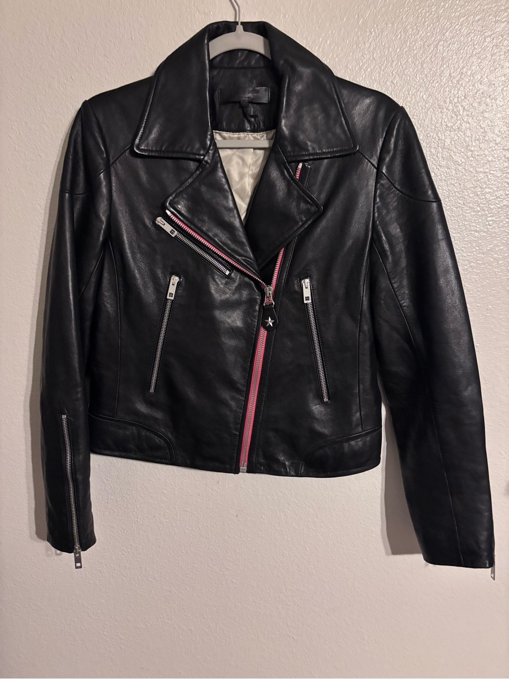 rag & bone Griffin Contrast Leather Biker Jacket 100% Lamb Leather